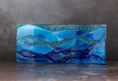 Curved Ocean Wave Fused Glass Panel Wavy Coastal Nautical Etsy Uk Travel Inspired Decor