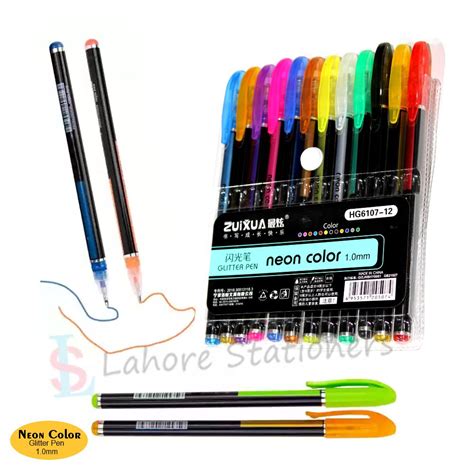 Neon Color Glitter Metallic Gel Pen Pack Of 12 Colors Pen Lahore