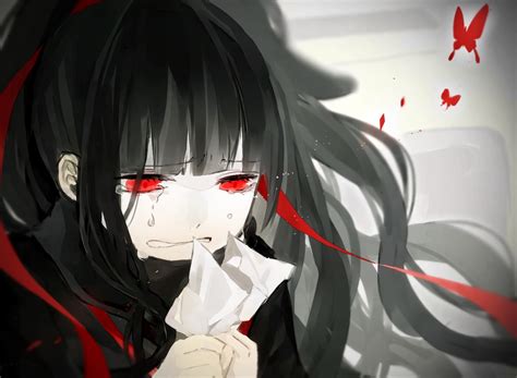 Azami Kagerou Project Black Hair Butterfly Close Crying