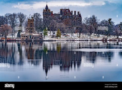The Boldt Castle In Winter On Heart Island Reflecting On St Lawrence