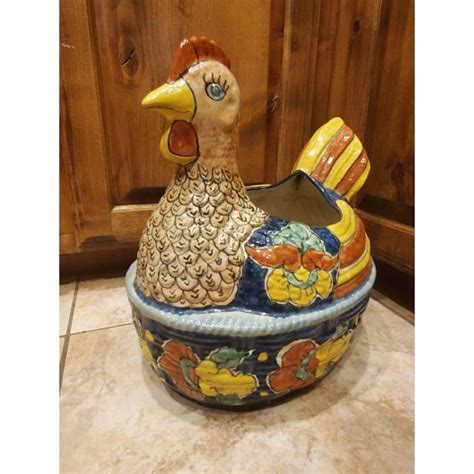 Vintage Mexican Folk Art Talavera Ceramic Rooster Planter Chairish