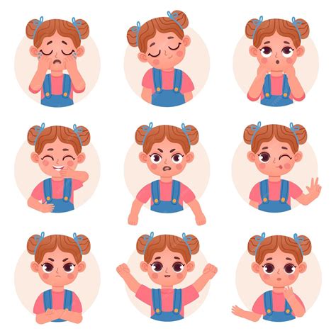 Słodkie Dziecko Dziewczyna Avatar Twarzy Emocje I Uczucia Emoji Twarzy Małego Dziecka Z