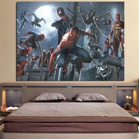 Spider Man And The Villains 1pcs Wall Art Canvas Print Superheroes Gears