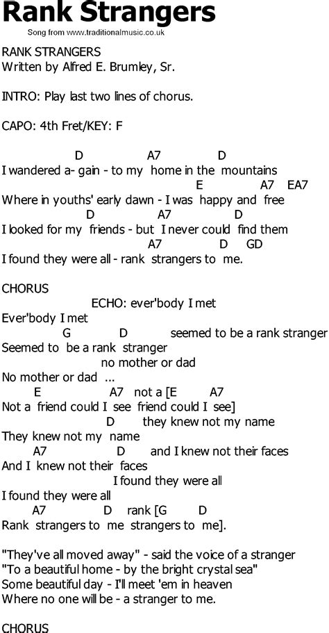Old Country Song Lyrics With Chords Rank Strangers