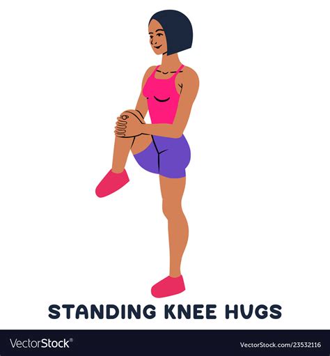 Standing Knee Hugs Sport Exersice Silhouettes Vector Image