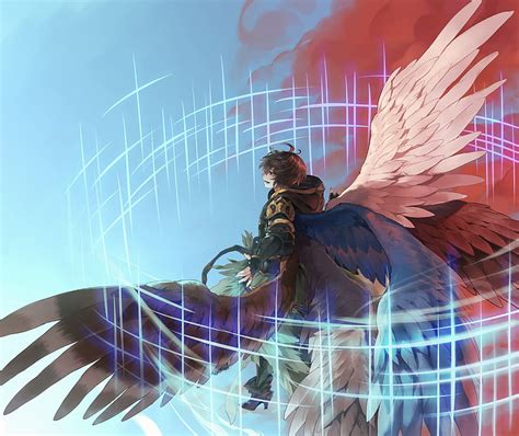 Granblue Fantasy Sandalphon Smiling Wings Armor Flying Anime Hd