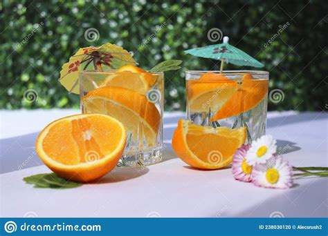 A Summer Refreshing Drink Alcoholic Drink With Lemon Stock Photo