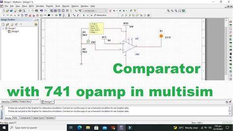 Simulation Of Comparator With 741 Opamp In Multisim Youtube