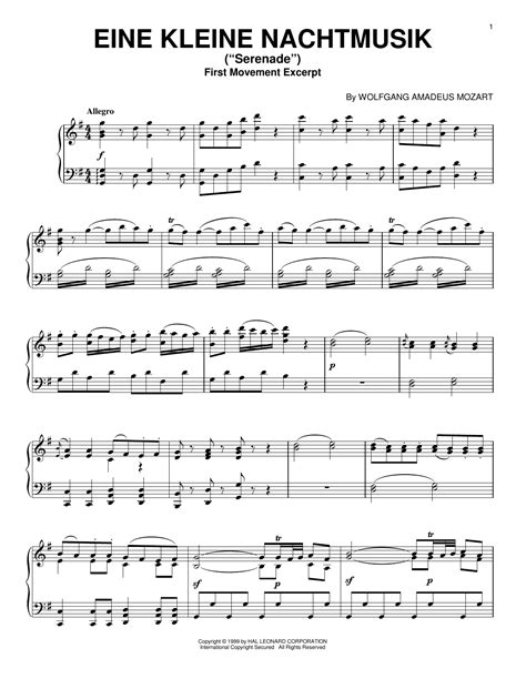 Partition Piano Eine Kleine Nachtmusik Serenade First Movement
