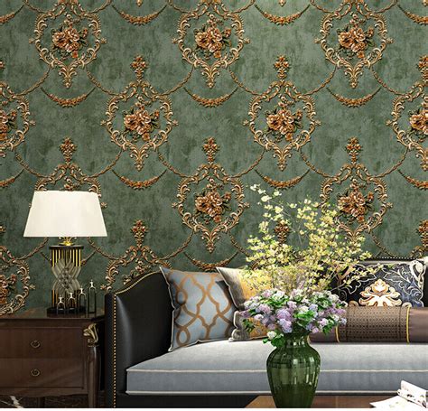 10m Vintage Elegant Gold Floral Wallpaper Embossed Textured Non Woven