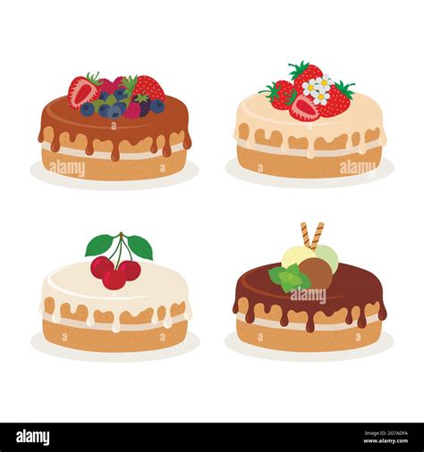Cakes Collection Vector Illustration Of Different Types Of Beautiful