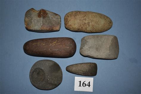 Lot Indian Relics Celts And Grooved Axe Pestle