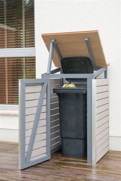 Mit einem detaillierten gartenhaus bauplan können sie ihren traum vom gartenhaus schnell, einfach und kostengünstig verwirklichen. Mülltonnenbox selber bauen: Endzustand mit offenem Deckel ...