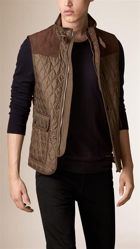 Lyst Burberry Diamond Quilt Gilet With Suede Trim In Brown For Men
