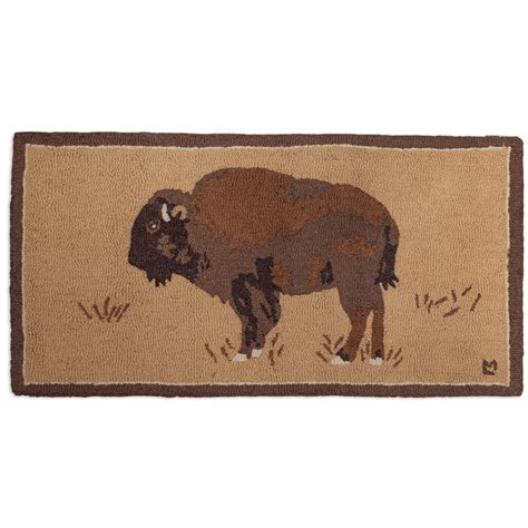 Buffalo On Gold Hooked Wool Accent Rug