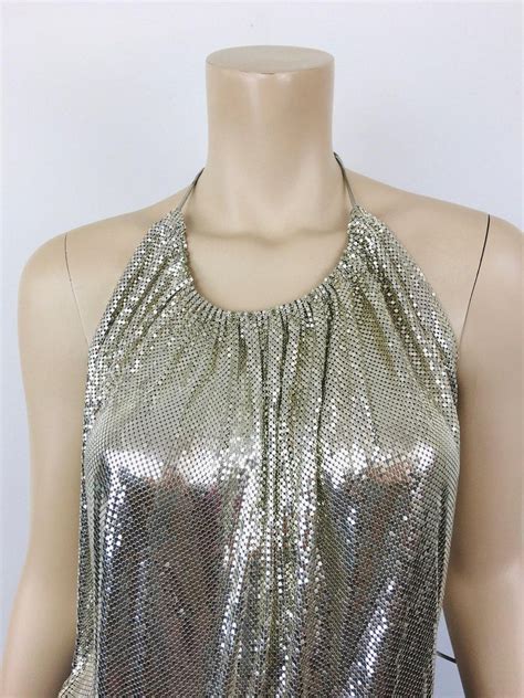 1970s Whiting And Davis Silver Metallic Chainmail Backless Vintage
