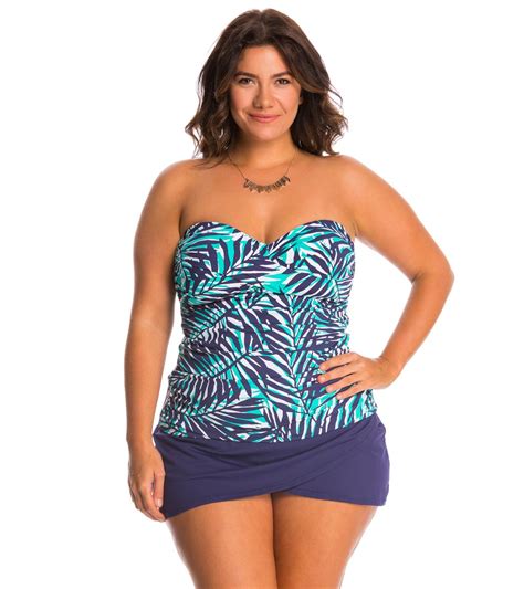 Anne Cole Plus Size Best Fronds Forever Bandeau Tankini Top At