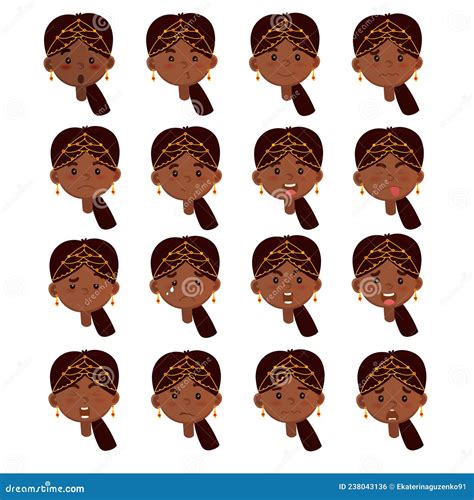 Set Of Indian Kids Emotions Facial Expression Stock Vector