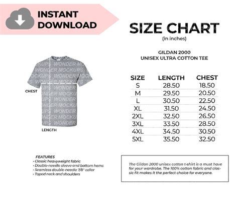 Gildan 2000 Unisex Ultra Cotton T Shirt Size Chart Printful Printify