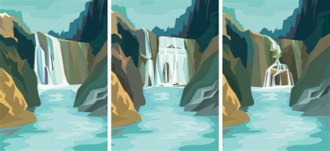 Collection Of Waterfall Landscapes 1339223 Vector Art At Vecteezy