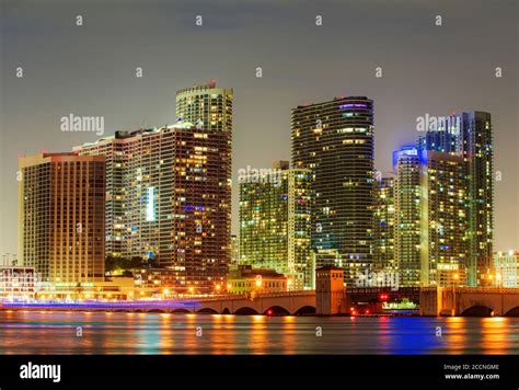 Miami City Night Downtown Miami Skyline At Dusk Florida Stock Photo
