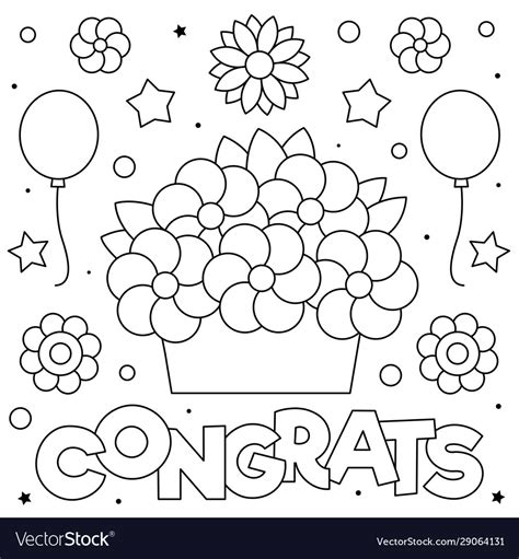 Congrats Coloring Page Black And White Royalty Free Vector