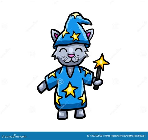 Grey Cat Wizard Stock Illustration Illustration Of Isolated 125750050