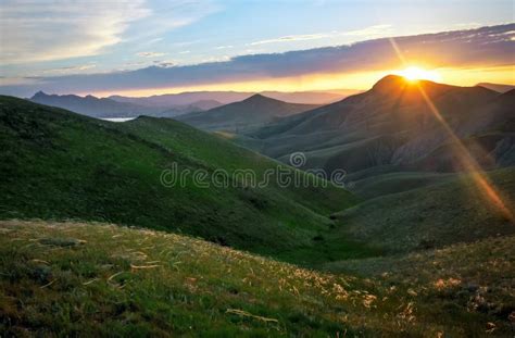 Mountain Valley During Sunrise Stock Photo Image Of Land