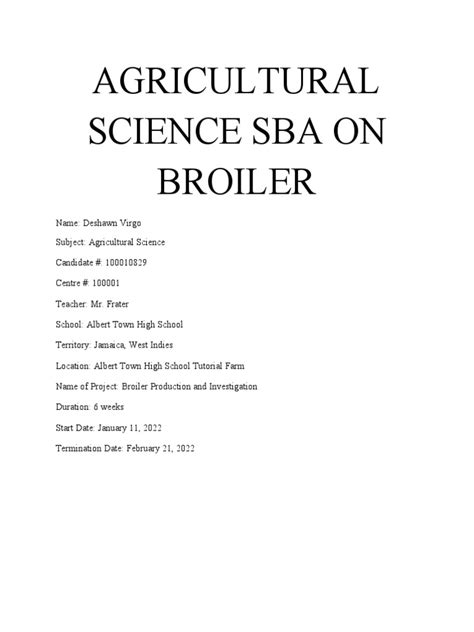 Agricultural Science Sba On Broiler Pdf Chicken Poultry Farming