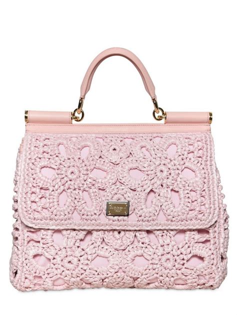 Dolce And Gabbana Miss Sicily Crochet Raffia Canvas Bag In Pink Lyst