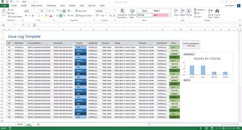 Issue List Excel Template