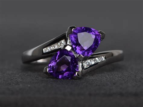 Promise Ring Natural Amethyst Ring Trillion Cut Purple Etsy Ireland