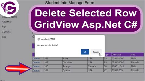 Delete Selected Row From Gridview In Asp Net C With Confirmation