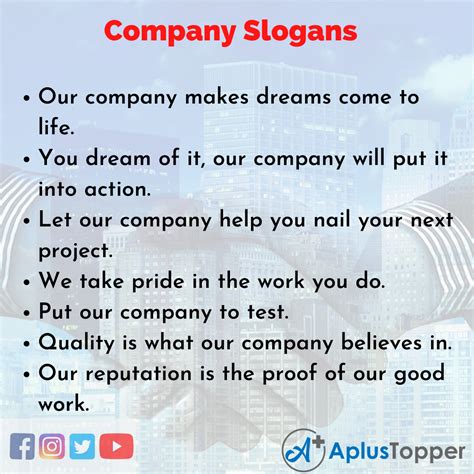 Company Slogans Unique And Catchy Company Slogans In English A Plus