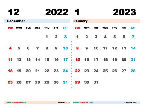 Free December 2021 January 2022 Calendar Printable Pdf