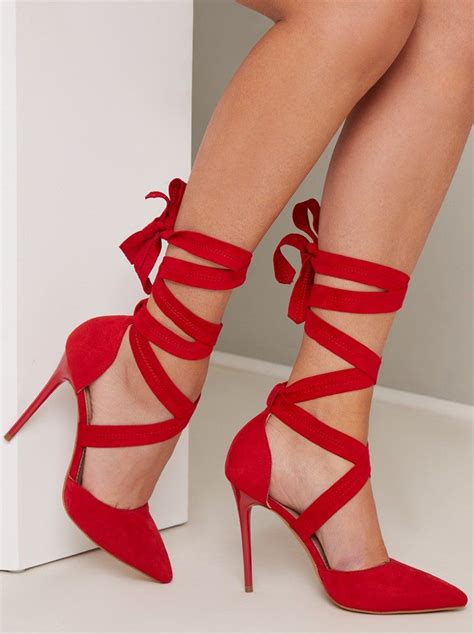 Red Strappy Heels Red High Heels Lace Up Heels Womens High Heels