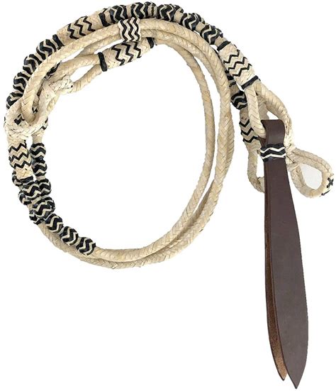 Equitem Braided Natural Rawhide Romal Reins With Leather Popper And