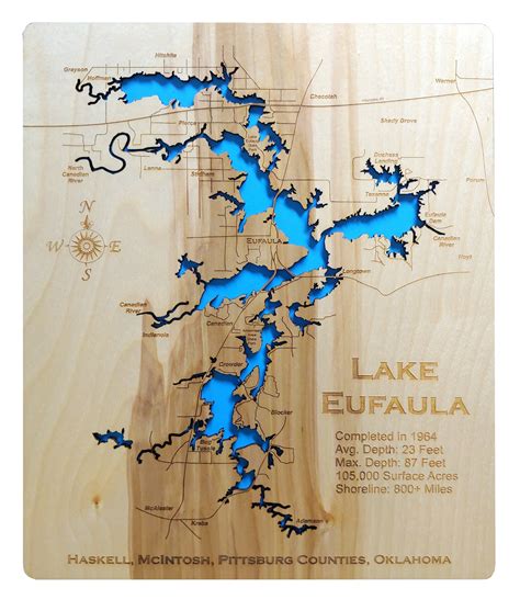 Eufaula Lake Oklahoma Laser Cut Wood Map Etsy