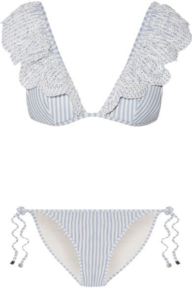 Zimmermann Meridian Ruffled Striped Broderie Anglaise Triangle Bikini