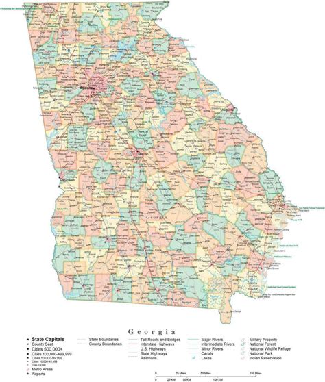 Detailed Old Administrative Map Of Georgia State With