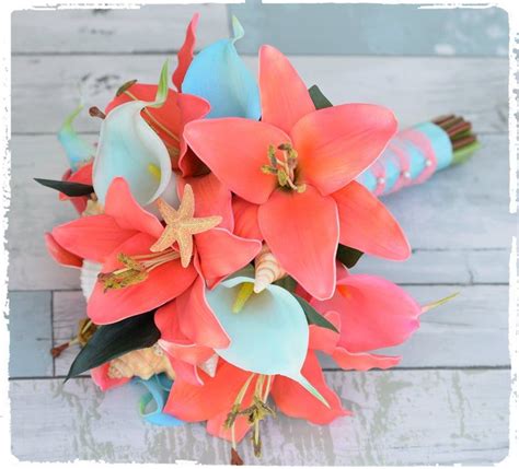 Huge sale on all teal artificial flowers now. Silk Wedding Bouquet, Coral Bouquet, Tropical Bouquet ...