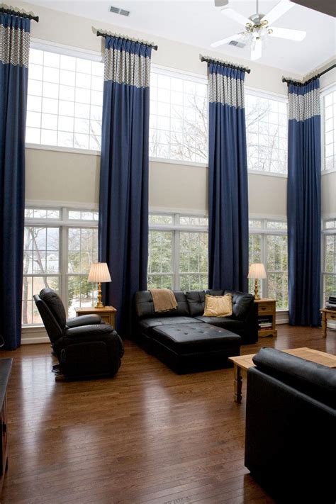 Two Story Window Treatments Living Room Traditional With Drapery Panels