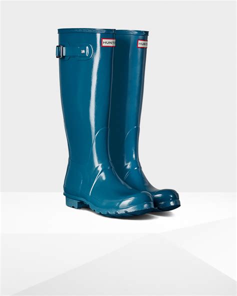 Hunter Womens Original Tall Gloss Rain Boots In Blue Lyst