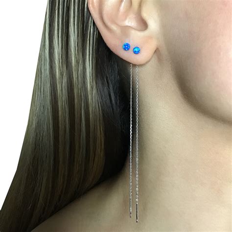 Solid Sterling Silver Hoops Earrings With Blue Fire Opal Inlay