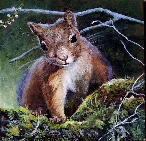 Squirrel 4 By 4 Mini Acrylic By Gini Chase Squirrel Art Painting