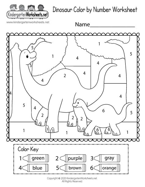 Bring the page to life one number and color at a time! Dinosaur Color by Number Worksheet for Kindergarten - Free ...