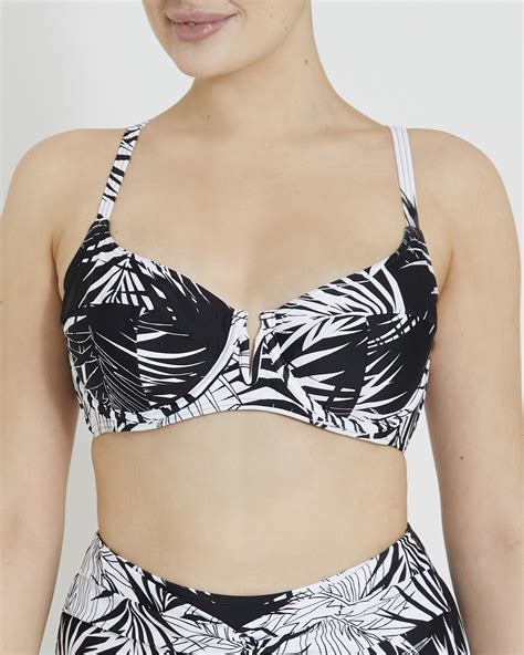 Dunnes Stores Black White Print Underwired F Cup Bikini Top