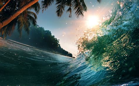 Hd Wallpaper Sea Wave Beautiful Sunset Scene Water Splash Tropical