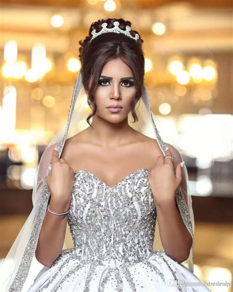 luxury bling dubai arabic plus size ball gown wedding dresses beads sequins sweetheart backless