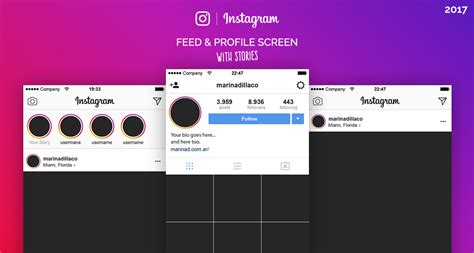 Instagram feed ideas posts instagram feed layout instagram grid. FREE Instagram Feed and Profile Screens UI - 2017 - MarinaD